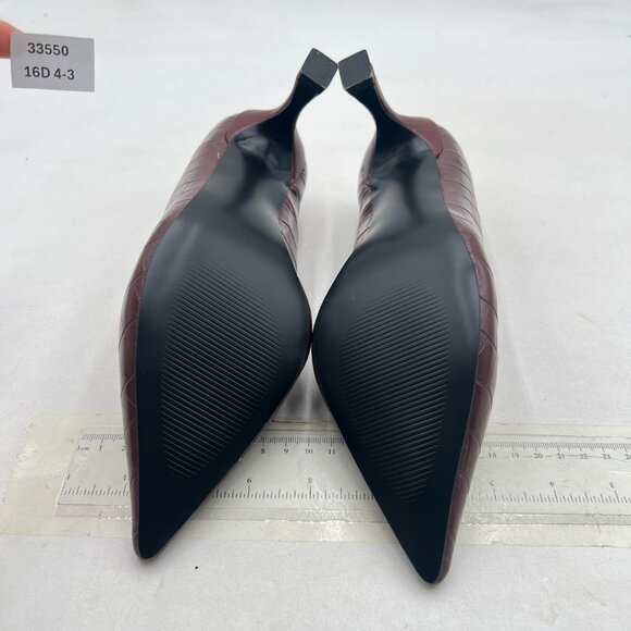 FOWT Brown Solid Croc-Embossed Pointed Toe Women Dressy Slip on MId Heels Pumps - Picture 7 of 8